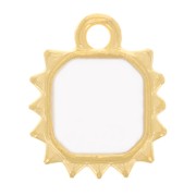 12x10mm Octagonal sun charm - epoxy resin - Fine Gold plated - White x1