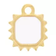 12x10mm Octagonal sun charm - epoxy resin - Fine Gold plated - White x1