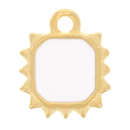 12x10mm Octagonal sun charm - epoxy resin - Fine Gold plated - White x1