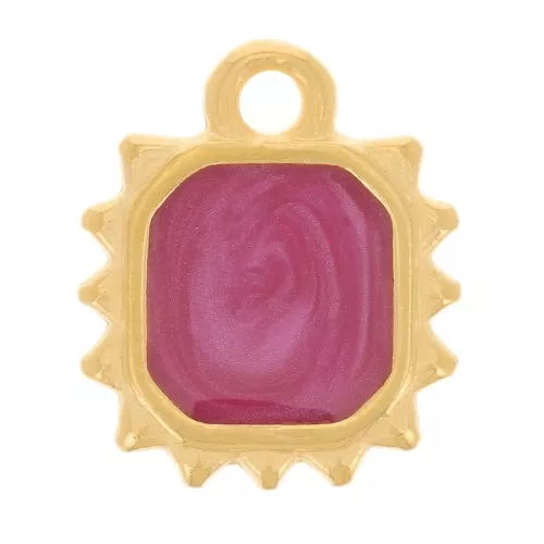 12x10mm Octagonal sun charm - epoxy resin - Fine Gold plated - pearl plum x1