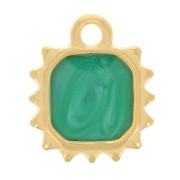 12x10mm Octagonal sun charm - epoxy resin - Fine Gold plated - pearl green x1