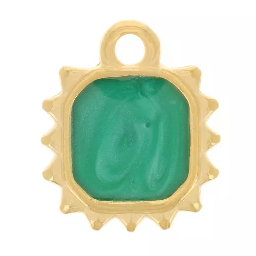 12x10mm Octagonal sun charm - epoxy resin - Fine Gold plated - pearl green x1