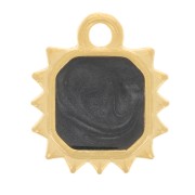 12x10mm Octagonal sun charm - epoxy resin - Fine Gold plated - pearl black x1|raw }}