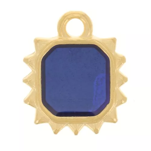 12x10mm Octagonal sun charm - vitrail epoxy resin - Fine Gold plated - Blue x1