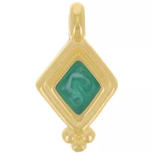 17x9mm Diamond charm - epoxy resin - Fine Gold plated - Pearl Green x1