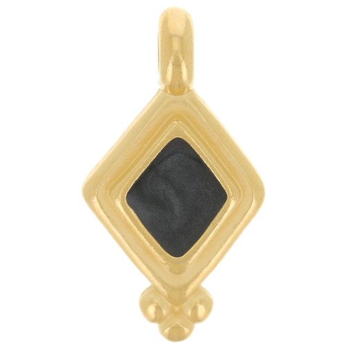 17x9mm Diamond charm - epoxy resin - Fine Gold plated - Pearl Black x1