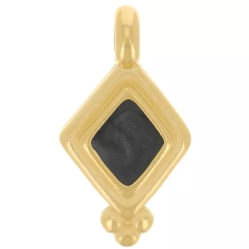 17x9mm Diamond charm - epoxy resin - Fine Gold plated - Pearl Black x1