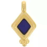17x9mm Diamond charm - epoxy resin - Fine Gold plated - Blue x1