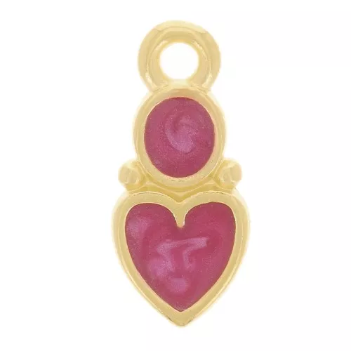 13x6mm Heart and circle charm - epoxy resin - Fine Gold plated - Pearl Plum x1