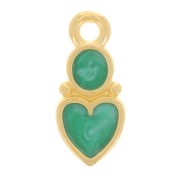 13x6mm Heart and circle charm - epoxy resin - Fine Gold plated - Pearl Green x1