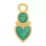 13x6mm Heart and circle charm - epoxy resin - Fine Gold plated - Pearl Green x1