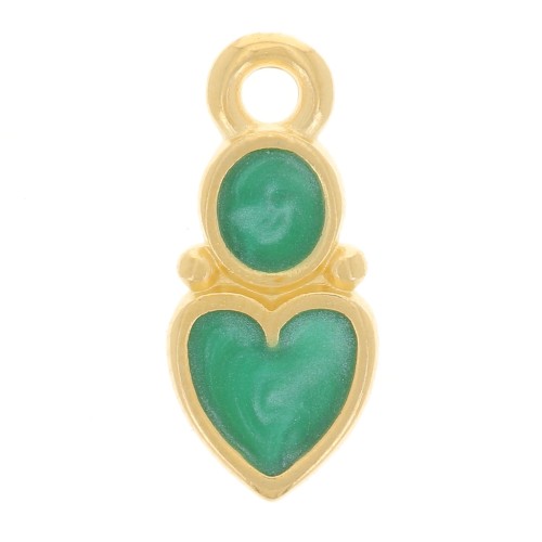 13x6mm Heart and circle charm - epoxy resin - Fine Gold plated - Pearl Green x1
