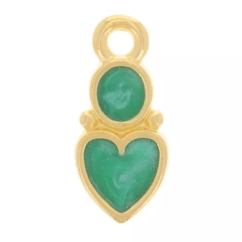 13x6mm Heart and circle charm - epoxy resin - Fine Gold plated - Pearl Green x1