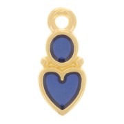 13x6mm Heart and circle charm - vitrail epoxy resin - Fine Gold plated - Blue x1