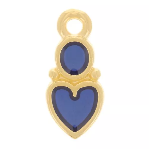 13x6mm Heart and circle charm - vitrail epoxy resin - Fine Gold plated - Blue x1