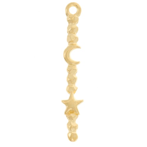 30x5mm worked Pendant bar moon and star pattern - Fine Gold Plated x1