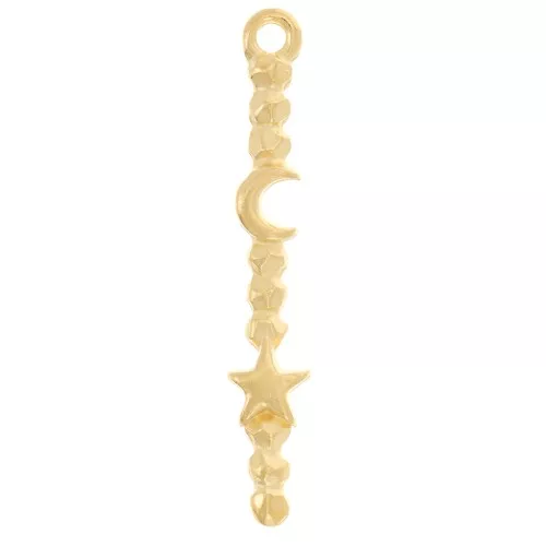 30x5mm worked Pendant bar moon and star pattern - Fine Gold Plated x1