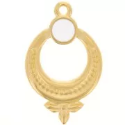15mm Textured ethnic pendant with vitrail epoxy resin - Gold Plated - White x1