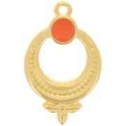 15mm Textured ethnic pendant with vitrail epoxy resin - Gold Plated - Hyacinth x1