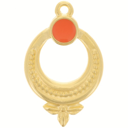 15mm Textured ethnic pendant with vitrail epoxy resin - Gold Plated - Hyacinth x1