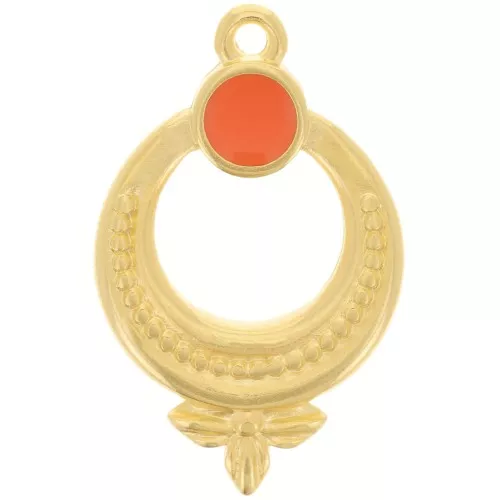 15mm Textured ethnic pendant with vitrail epoxy resin - Gold Plated - Hyacinth x1