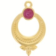 15mm Textured ethnic pendant with vitrail epoxy resin - Gold Plated - Plum x1|raw }}