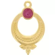 15mm Textured ethnic pendant with vitrail epoxy resin - Gold Plated - Plum x1