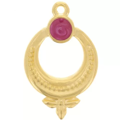 15mm Textured ethnic pendant with vitrail epoxy resin - Gold Plated - Plum x1