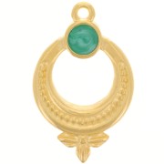15mm Textured ethnic pendant with vitrail epoxy resin - Gold Plated - Green x1|raw }}