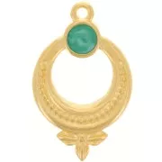 15mm Textured ethnic pendant with vitrail epoxy resin - Gold Plated - Green x1