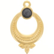 15mm Textured ethnic pendant with vitrail epoxy resin - Fine Gold Plated -Black x1|raw }}