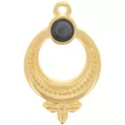 15mm Textured ethnic pendant with vitrail epoxy resin - Fine Gold Plated -Black x1
