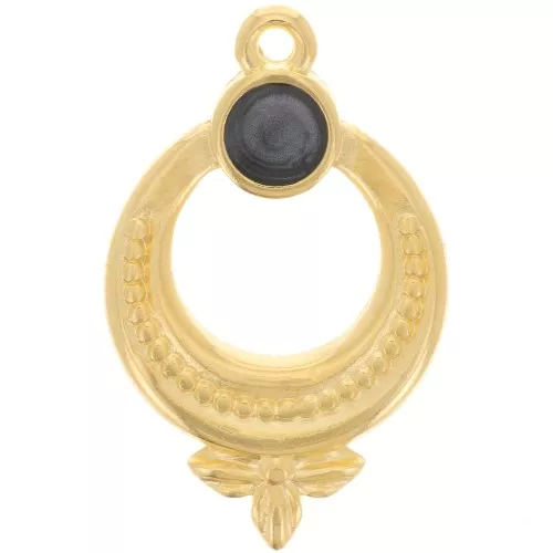 15mm Textured ethnic pendant with vitrail epoxy resin - Fine Gold Plated -Black x1