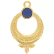 15mm Textured ethnic pendant with vitrail epoxy resin - Fine Gold Plated - Blue x1