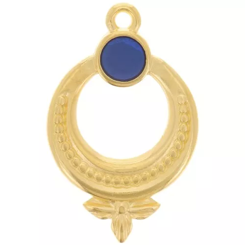 15mm Textured ethnic pendant with vitrail epoxy resin - Fine Gold Plated - Blue x1