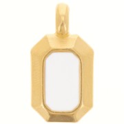 18x10mm rectangle Pendant with vitrail epoxy resin - Fine Gold plated - White x1
