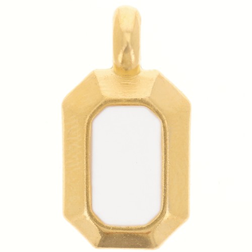 18x10mm rectangle Pendant with vitrail epoxy resin - Fine Gold plated - White x1