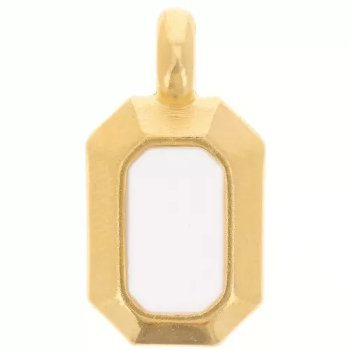 18x10mm rectangle Pendant with vitrail epoxy resin - Fine Gold plated - White x1