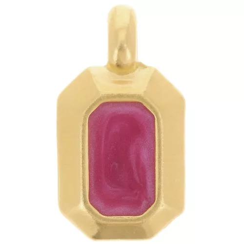 18x10mm rectangle Pendant with vitrail epoxy resin - Fine Gold plated - Plum x1