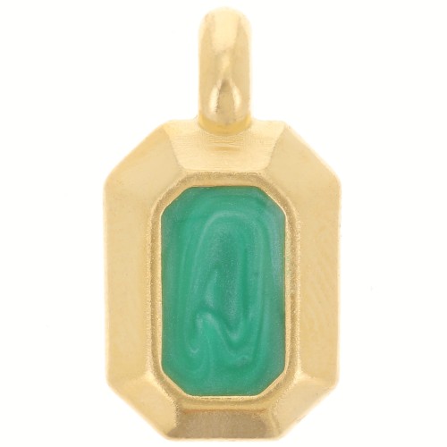 18x10mm rectangle Pendant with vitrail epoxy resin - Fine Gold plated - Green x1