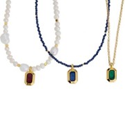 18x10mm rectangle Pendant with vitrail epoxy resin - Fine Gold plated - Black x1