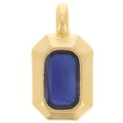 18x10mm rectangle Pendant with vitrail epoxy resin - Fine Gold plated - Blue x1