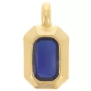 18x10mm rectangle Pendant with vitrail epoxy resin - Fine Gold plated - Blue x1