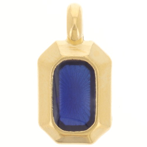 18x10mm rectangle Pendant with vitrail epoxy resin - Fine Gold plated - Blue x1