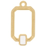 22x12mm Rectangle pendant with vitrail epoxy resin - Fine Gold plated - White x1|raw }}