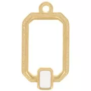 22x12mm Rectangle pendant with vitrail epoxy resin - Fine Gold plated - White x1