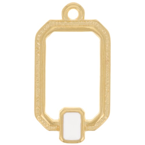 22x12mm Rectangle pendant with vitrail epoxy resin - Fine Gold plated - White x1