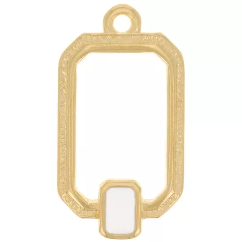 22x12mm Rectangle pendant with vitrail epoxy resin - Fine Gold plated - White x1