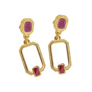 22x12mm Rectangle pendant with vitrail epoxy resin - Fine Gold plated - White x1