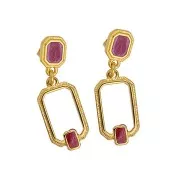 22x12mm Rectangle pendant with vitrail epoxy resin - Fine Gold plated - White x1